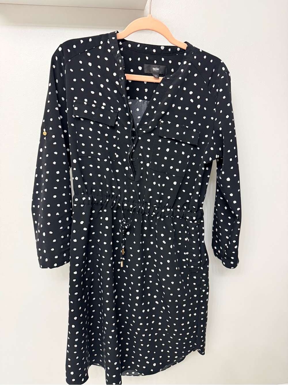 Polka Dot Waist-Tie Black Dress - Unknown Brand
